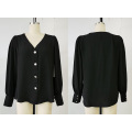 Woven Black Long Sleeve Button Down Blouse